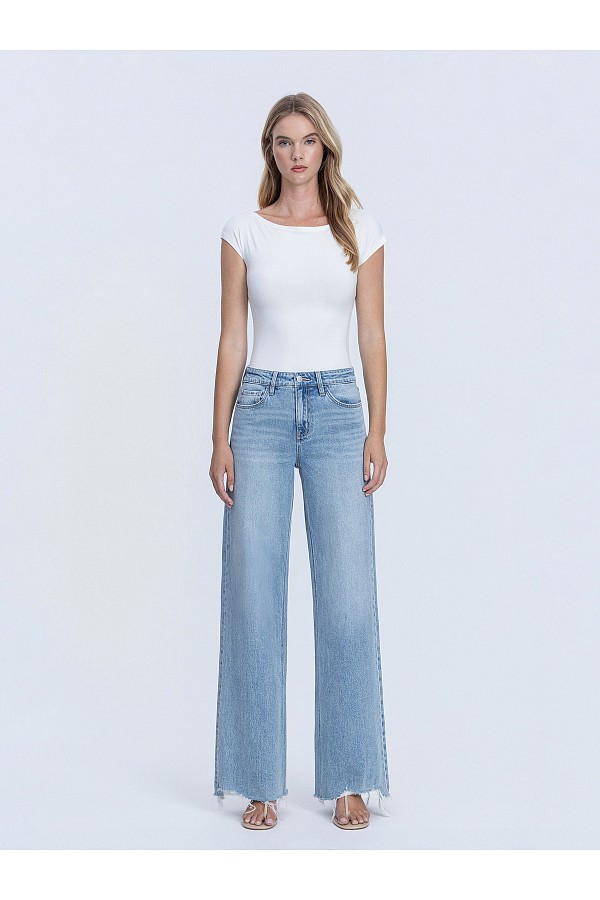 HIGH RISE MEDIUM LIGHT WASH RAW HEM...